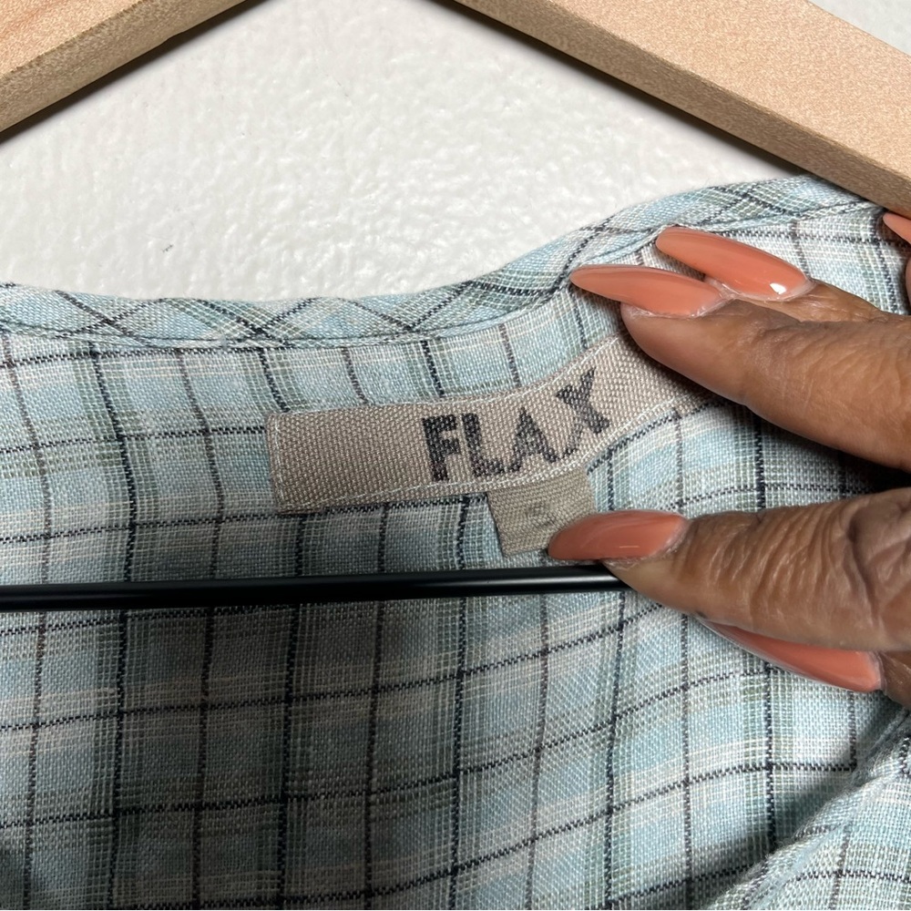 Flax Women 100% Linen Top Small Green Plaid Long Sleeve Buttons Coastal Lagenloo - Picture 4 of 10